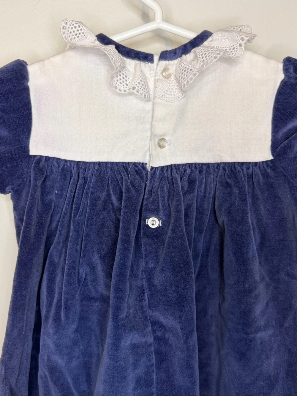 Vintage Toddle Tyke Girls Navy Blue Velvet Lace Collar Dress 18 Months